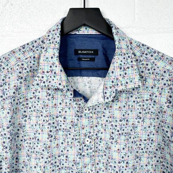 Bugatchi Classic Fit Long Sleeve Button Up Shirt XL Blue White Floral Print - Picture 3 of 10